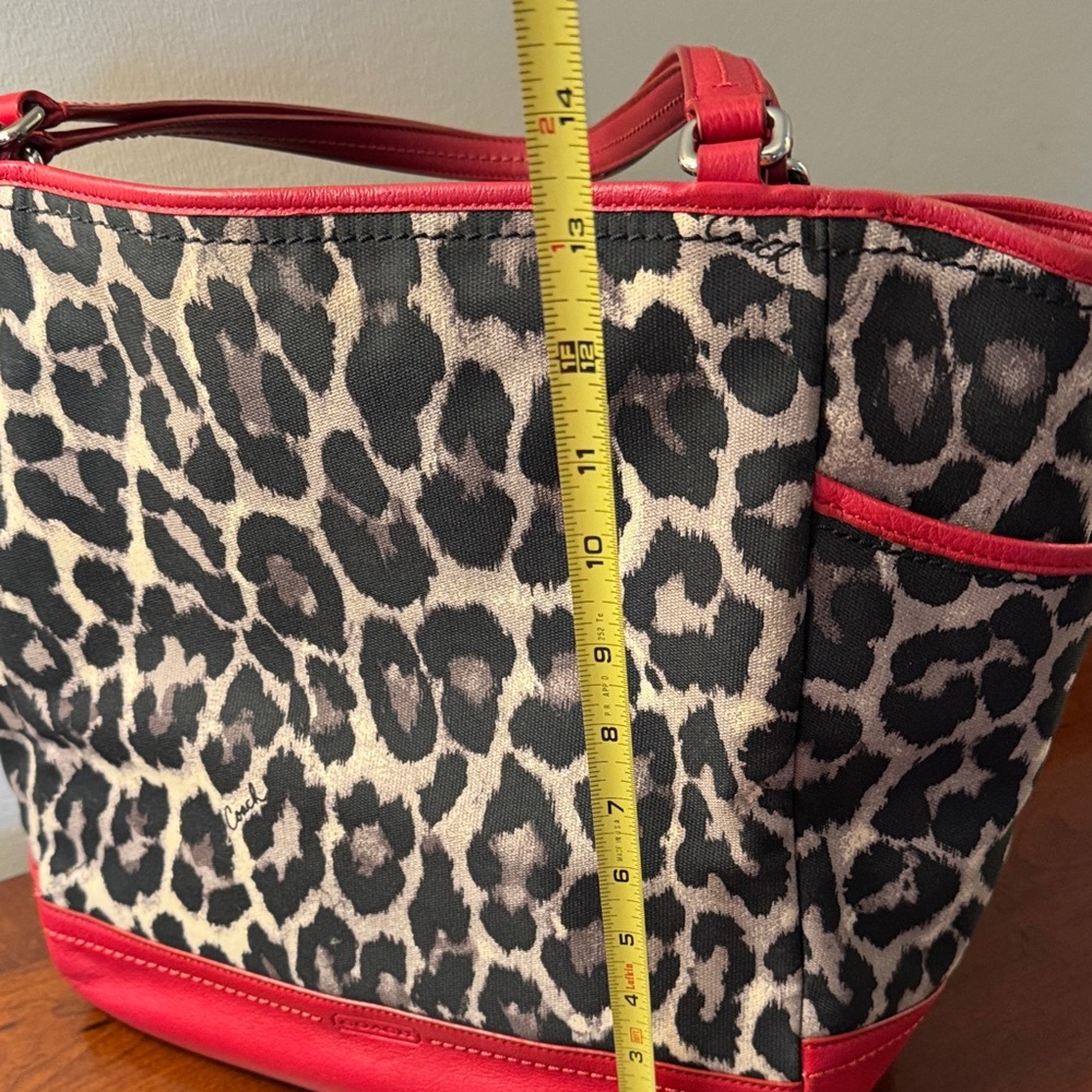 Coach Leopard Print Tote with Red Leather Trim - Picture 13 of 14